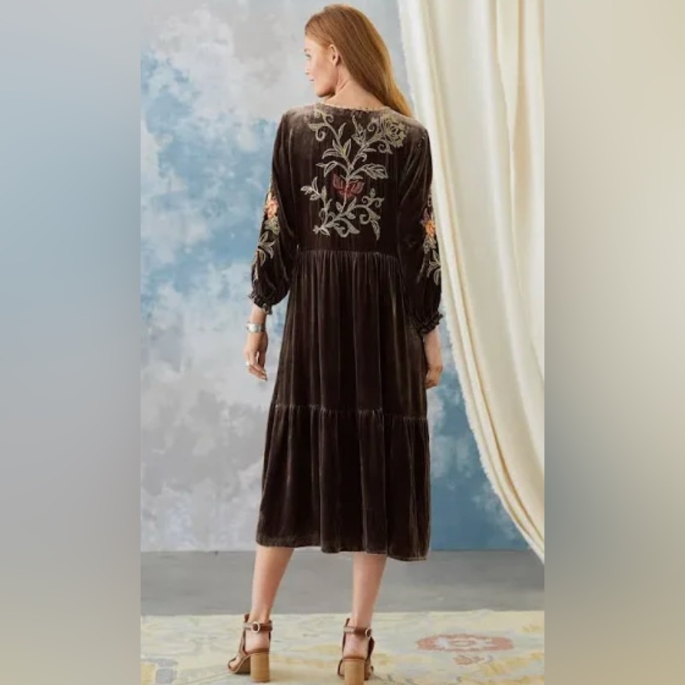 Johnny Was “Taline Velvet Midi Dress” in coffee bean brown. New with tags. - Picture 5 of 12